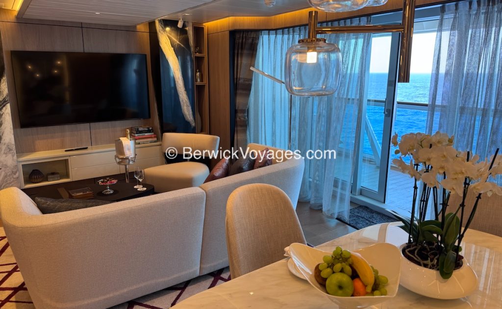 The spacious and expansive Oceania Suite on Oceania Allura, with full living room