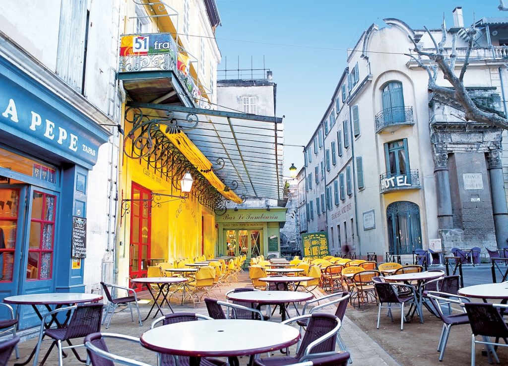 The café and plaza of Arles made famous by the Vincen van Gogh painting "Café Terrace at Night"