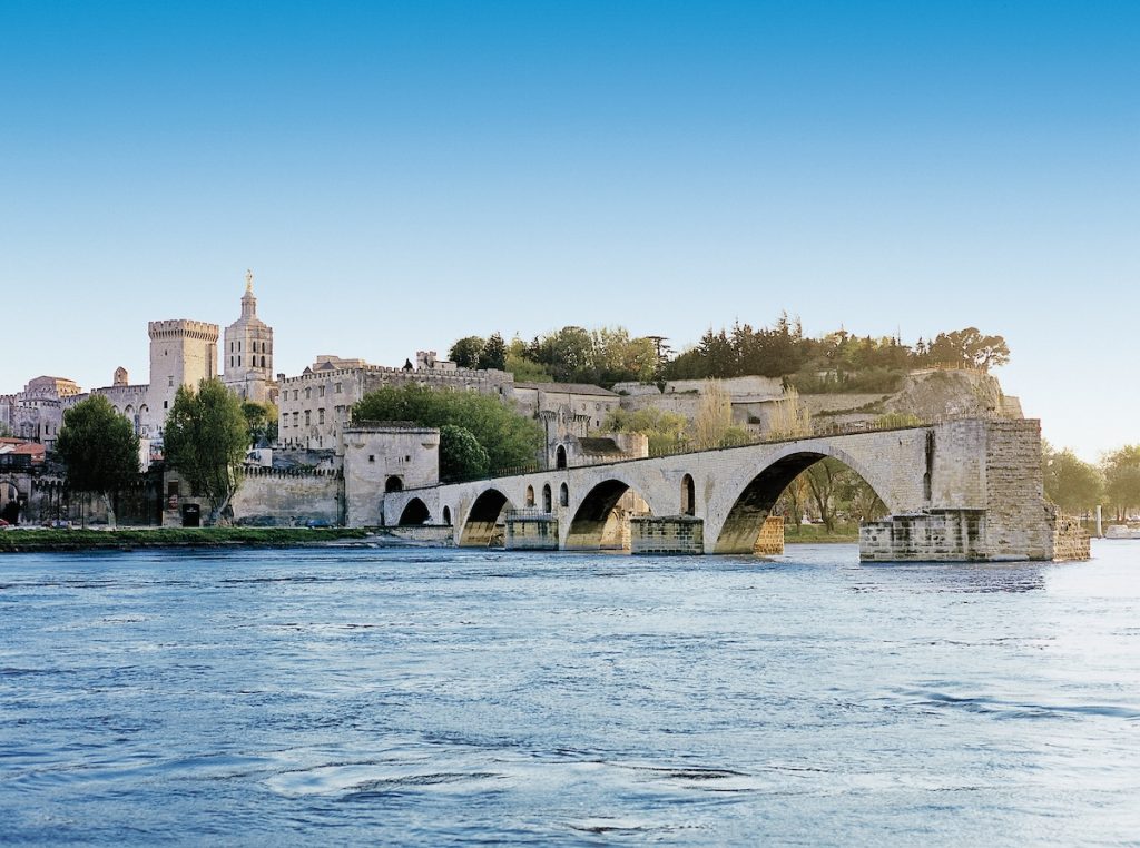 The 12th-century bridge and ruins of Pont d'Avignon on the Rhone River