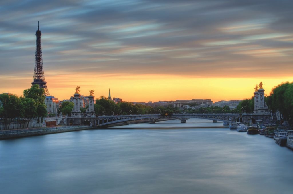 The Eiffel Tower and Pont Alexandre III Bridge on the River Seine