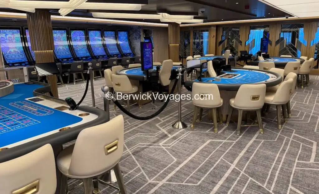 Casino on Oceania Allura with slot machines and table games including blackjack and roulette